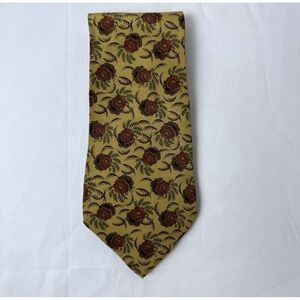 Chaps Ralph‎ Lauren Silk Floral Tie Yellow Gold With Flower Print Retro Formal